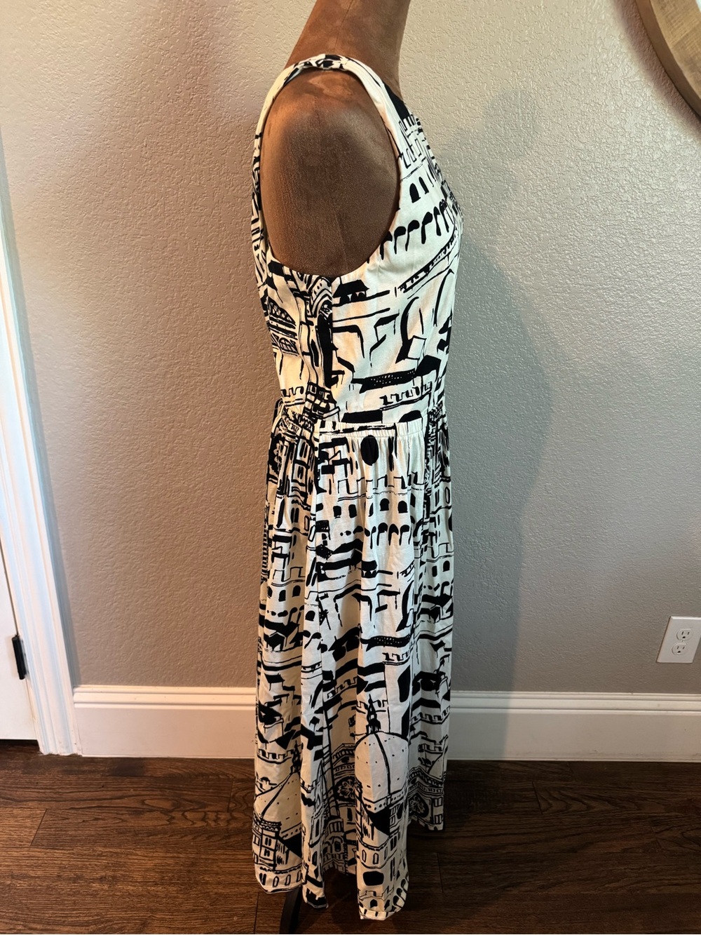 Weekend Max Mara PAPIRO XL Black Ivory Architectural Print Cotton Dress Italy - Picture 7 of 10
